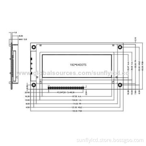 COG 192x64 graphic LCD module display, STN/Yellow-green, positive